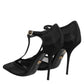 Black Mesh T-strap Stiletto High Heels Shoes