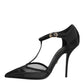 Black Mesh T-strap Stiletto High Heels Shoes