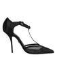 Black Mesh T-strap Stiletto High Heels Shoes