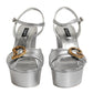 Silver Logo Ankle Strap Heels Sandals Shoes