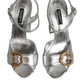 Silver Logo Ankle Strap Heels Sandals Shoes