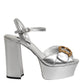 Silver Logo Ankle Strap Heels Sandals Shoes