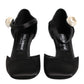 Black Leather Logo Ankle Strap Sandals Shoes