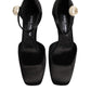 Black Leather Logo Ankle Strap Sandals Shoes