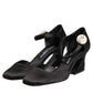 Black Leather Logo Ankle Strap Sandals Shoes