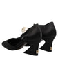 Black Leather Logo Ankle Strap Sandals Shoes