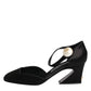 Black Leather Logo Ankle Strap Sandals Shoes