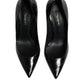 Black Leather Stiletto High Heels Pumps Shoes