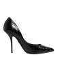Black Leather Stiletto High Heels Pumps Shoes