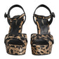 Brown Leopard Wedges Ankle Strap Sandals Shoes