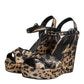 Brown Leopard Wedges Ankle Strap Sandals Shoes