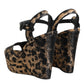 Brown Leopard Wedges Ankle Strap Sandals Shoes