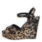 Brown Leopard Wedges Ankle Strap Sandals Shoes