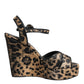 Brown Leopard Wedges Ankle Strap Sandals Shoes