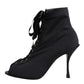 Black Stiletto Heels Lace Up Boots Shoes