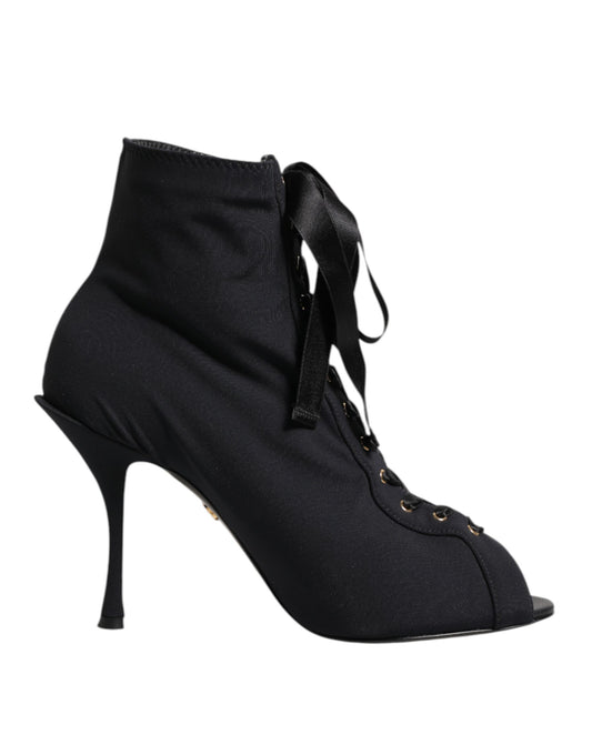 Black Stiletto Heels Lace Up Boots Shoes