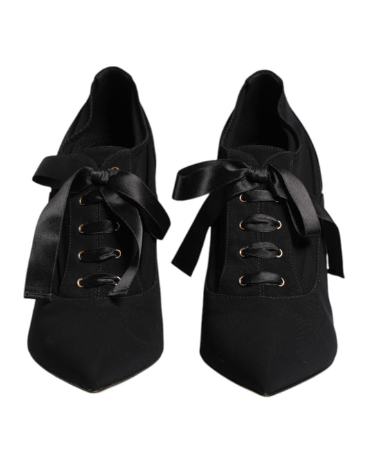 Black Lace Up Stiletto Heels Pumps Shoes
