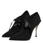 Black Lace Up Stiletto Heels Pumps Shoes