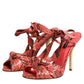 Coral Python Leather Heels Sandals Shoes