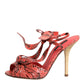 Coral Python Leather Heels Sandals Shoes