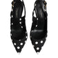 Black White Dotted Stiletto Slingback Shoes