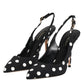Black White Dotted Stiletto Slingback Shoes