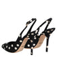 Black White Dotted Stiletto Slingback Shoes