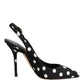Black White Dotted Stiletto Slingback Shoes