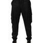 Solid Black Cargo Jogger Men Sweatpants Pants