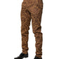 Brown Floral Jacquard Men Skinny Trouser Pants