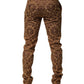 Brown Floral Jacquard Men Skinny Trouser Pants