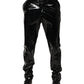 Black Polyester Mid Waist Men Trouser Pants