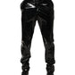 Black Polyester Mid Waist Men Trouser Pants