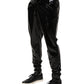 Black Polyester Mid Waist Men Trouser Pants