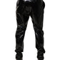 Black Polyester Mid Waist Men Trouser Pants