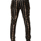 Black Coin Print Silk Skinny Men Trouser Pants