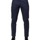 Blue Cotton Tapered Men Formal Trousers Pants