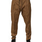 Brown Cotton Chino Mid Waist Men Jogger Pants