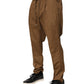 Brown Cotton Chino Mid Waist Men Jogger Pants