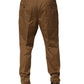 Brown Cotton Chino Mid Waist Men Jogger Pants