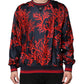 Navy Red Silk Coral Print Pullover Sweater