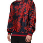 Navy Red Silk Coral Print Pullover Sweater