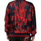 Navy Red Silk Coral Print Pullover Sweater