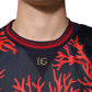 Navy Red Silk Coral Print Pullover Sweater