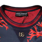 Navy Red Silk Coral Print Pullover Sweater