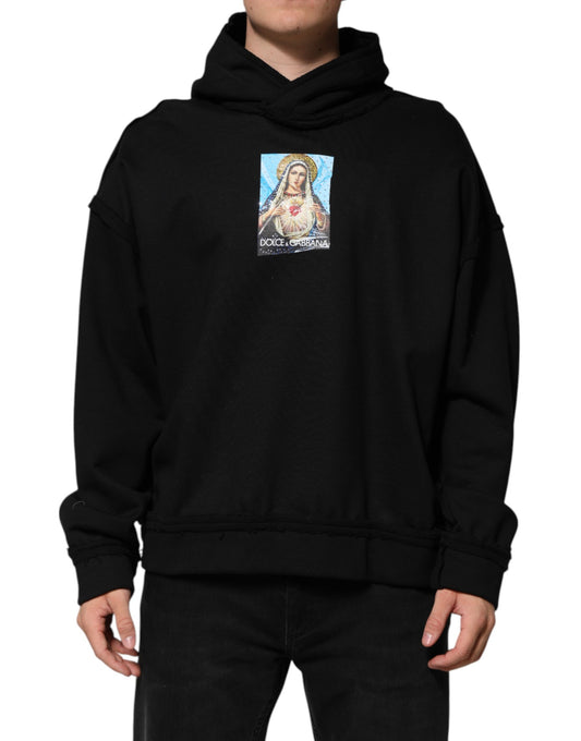 Black Printed Hoodie Crystal Embellished Jacket