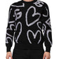 Black Nylon Wool Heart Print Pullover Sweater