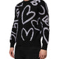 Black Nylon Wool Heart Print Pullover Sweater