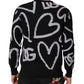 Black Nylon Wool Heart Print Pullover Sweater