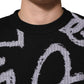 Black Nylon Wool Heart Print Pullover Sweater
